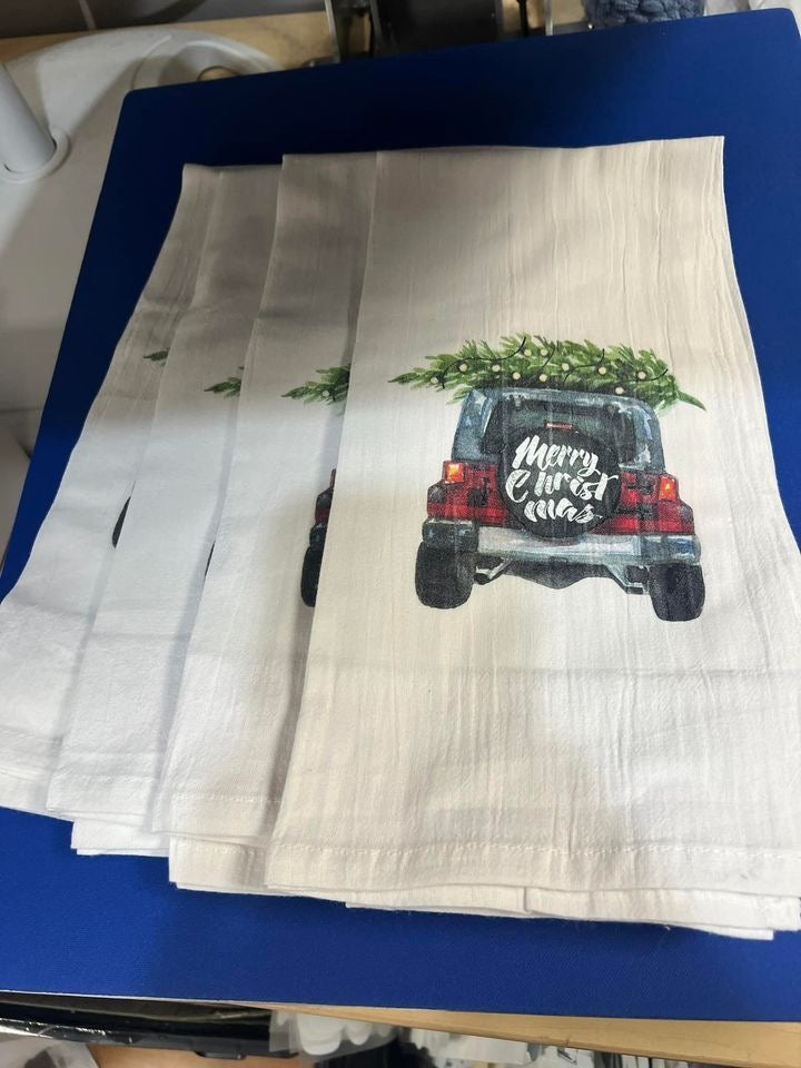 Christmas Jeep  - Flour Sack Towel