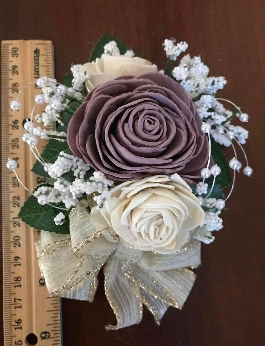 Elegant Sola Wood Flower Corsage - Choose Flower & Ribbon Color