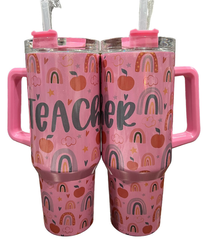 Teacher SHIMMER - pink - 40 oz quencher tumbler