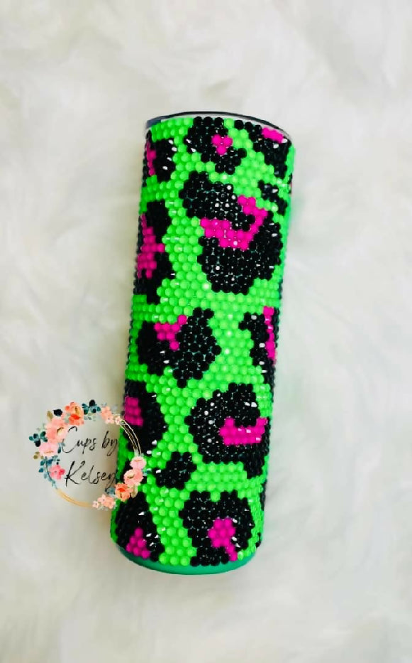 Neon Leopard Rhinestone Tumbler, 20oz