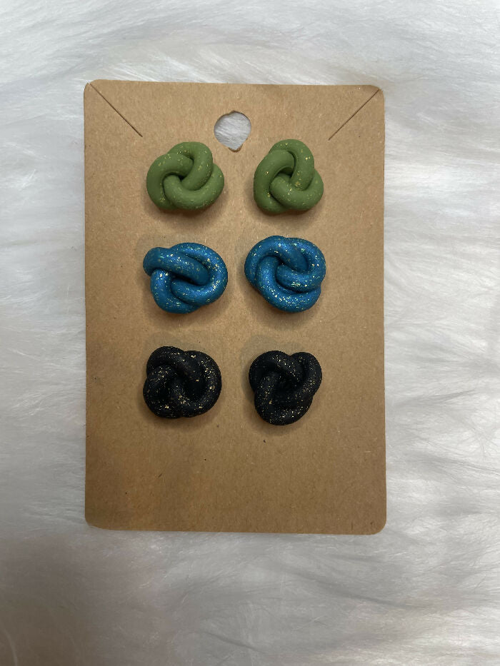 Knotted Polymer Clay Earrings - 3pk