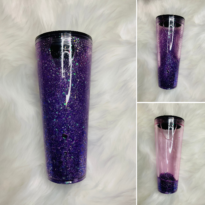 24oz Purple Glitter Snow Globe Tumbler