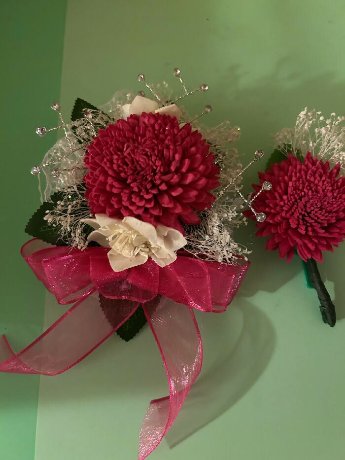 Elegant Sola Wood Flower Corsage - Choose Flower & Ribbon Color