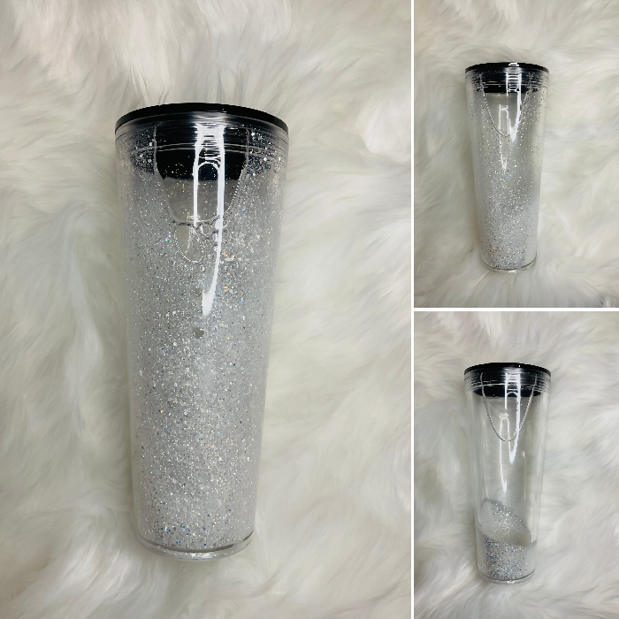 24oz White Glitter Snow Globe Tumbler