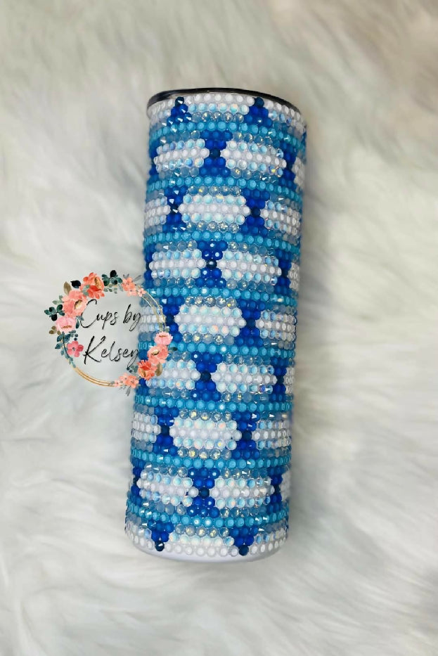 Rhinestone Tumbler, 20oz - White and Blue