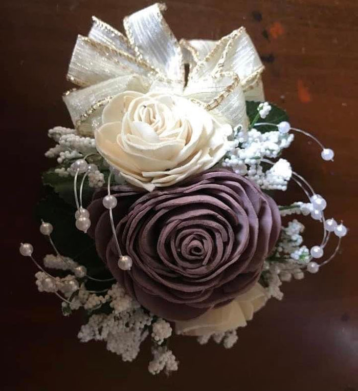 Elegant Sola Wood Flower Corsage - Choose Flower & Ribbon Color