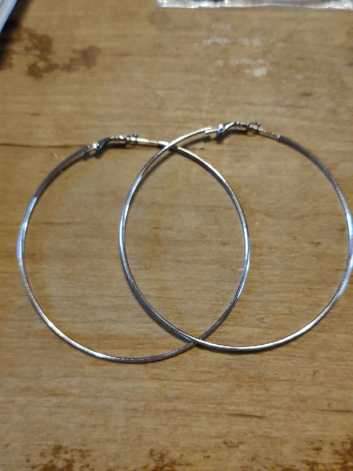 E #103 Pierce 3 inch Hoop Earrings- Sterling Silver