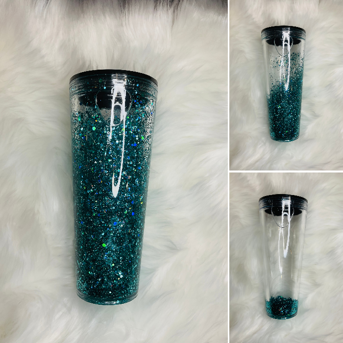 24oz Teal Glitter Snow Globe Tumbler