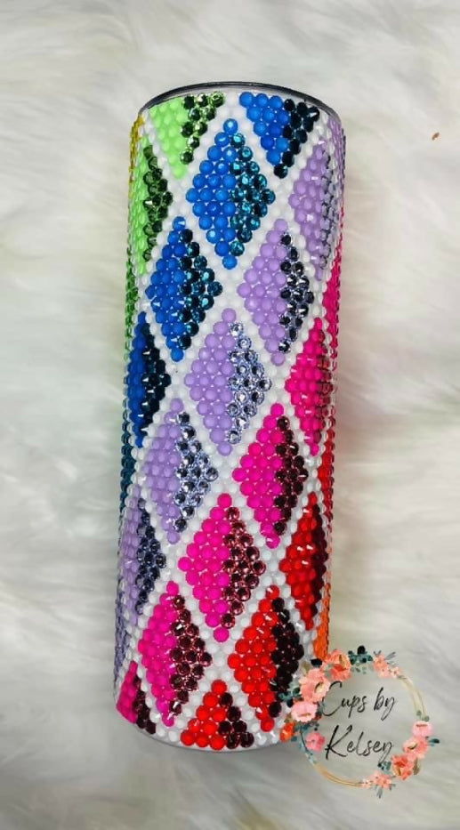 Rhinestone Tumbler, 20oz - Neon Rainbow Diamonds