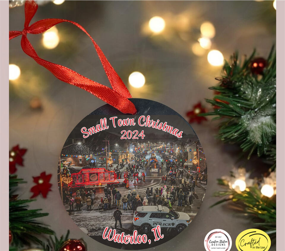 Metal Small Town Christmas - Downtown Waterloo, IL GLOW Parade 2024 Ornament