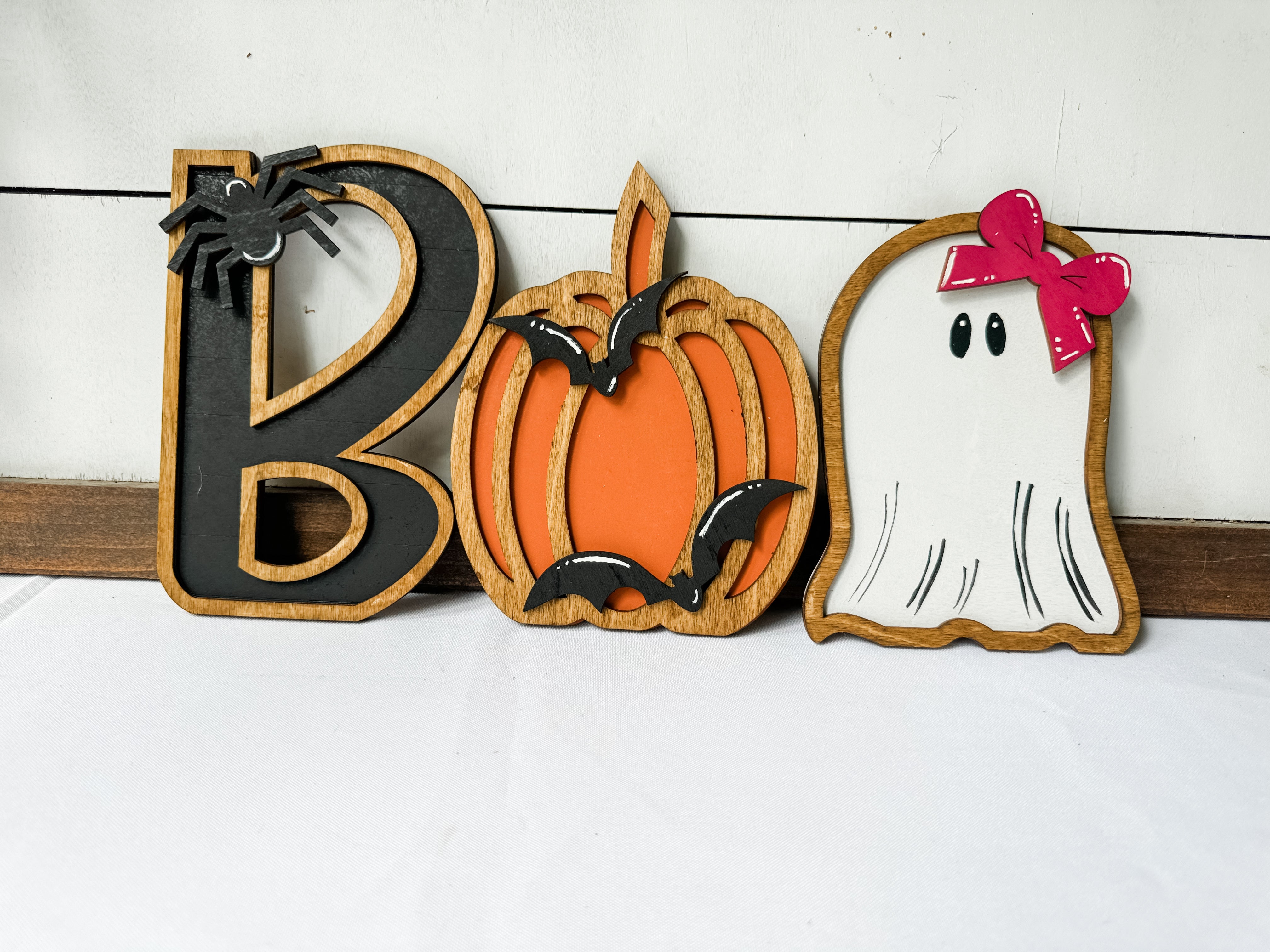 Halloween "Boo" Wooden Wall Decor Set - Cute and Spooky Trio