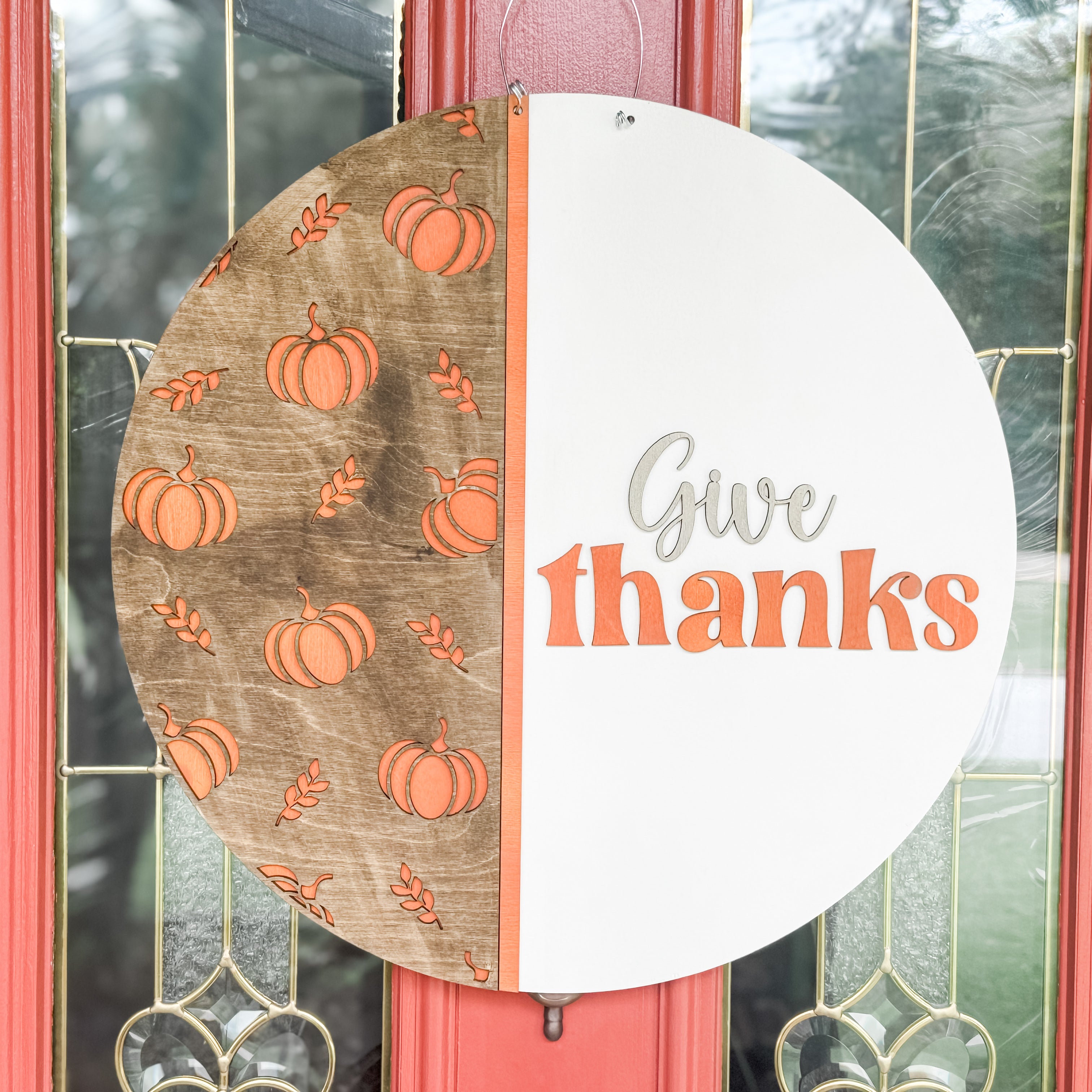 Reversible "Merry Christmas" and "Give Thanks" Wooden Door Hanger - 18"