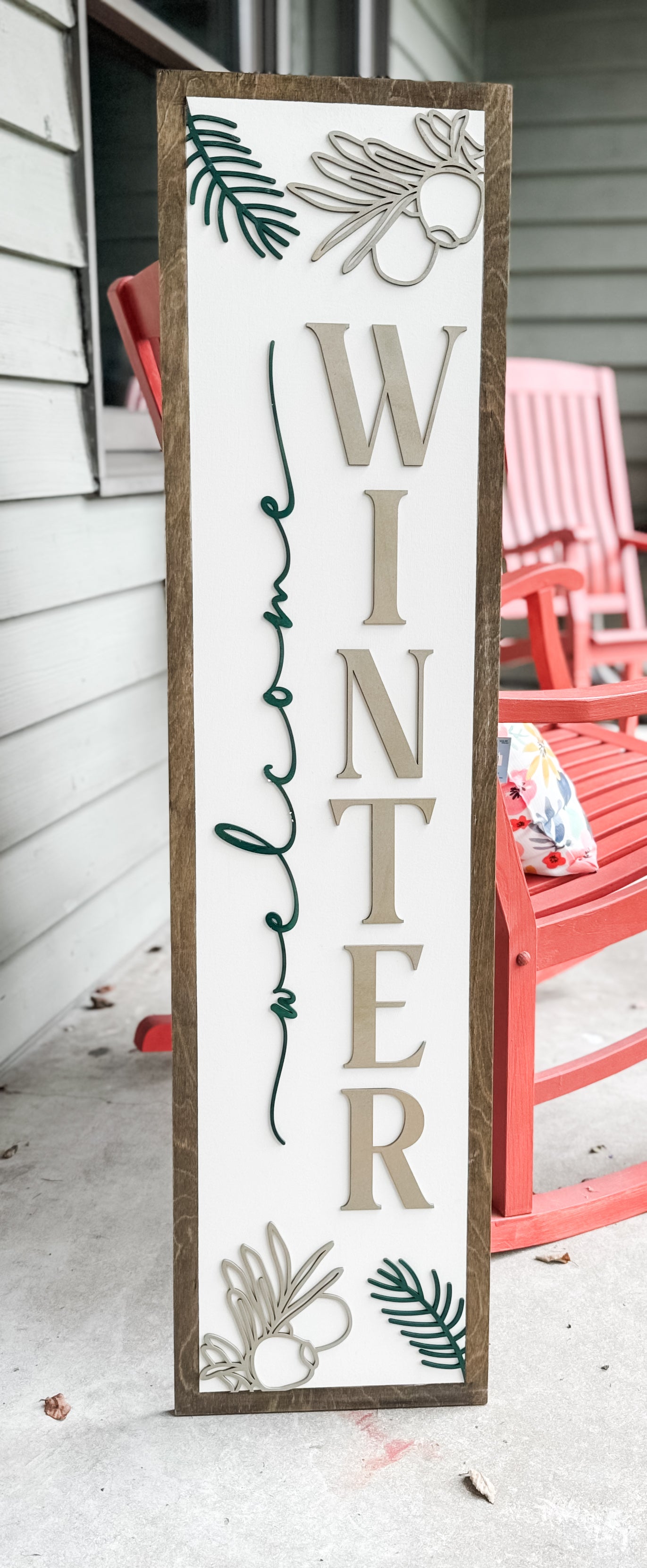 Reversible "Fall" and "Winter" 4-Foot Wooden Leaner Sign