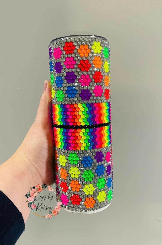 Rhinestone Tumbler, 20oz - Rainbow Dots