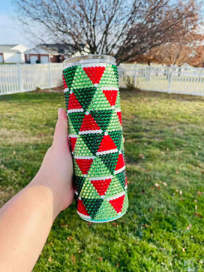 Rhinestone Tumbler, 20oz - Christmas, Santa Hats