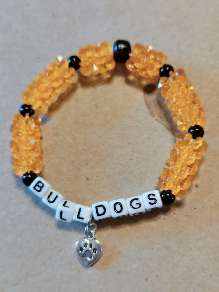 WBDB #267 Stretch/ Orange Pinwheels/ Black Beads BULLDOGS w/ Heart