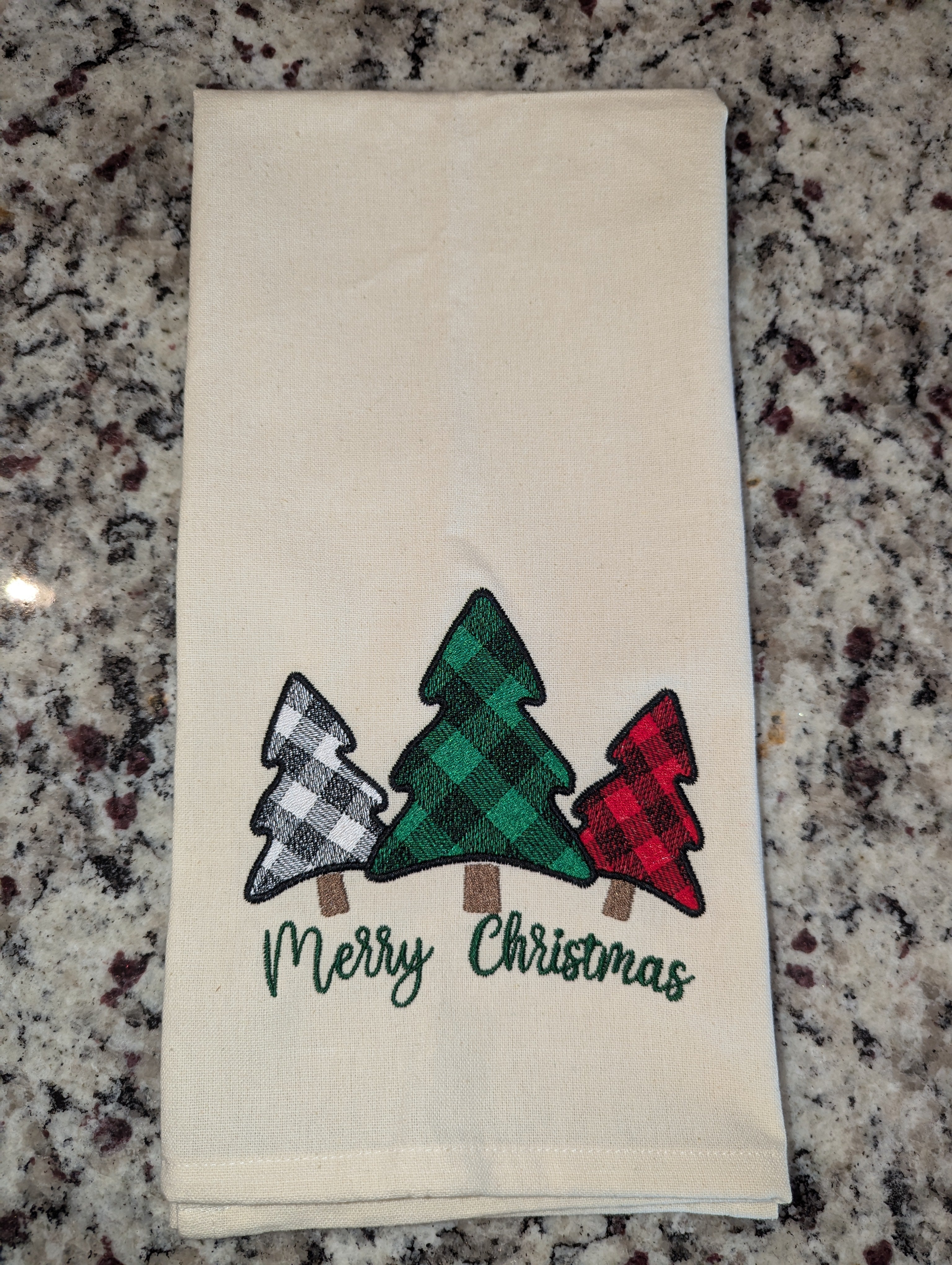 Plaid Merry Christmas Trees Tea Towel