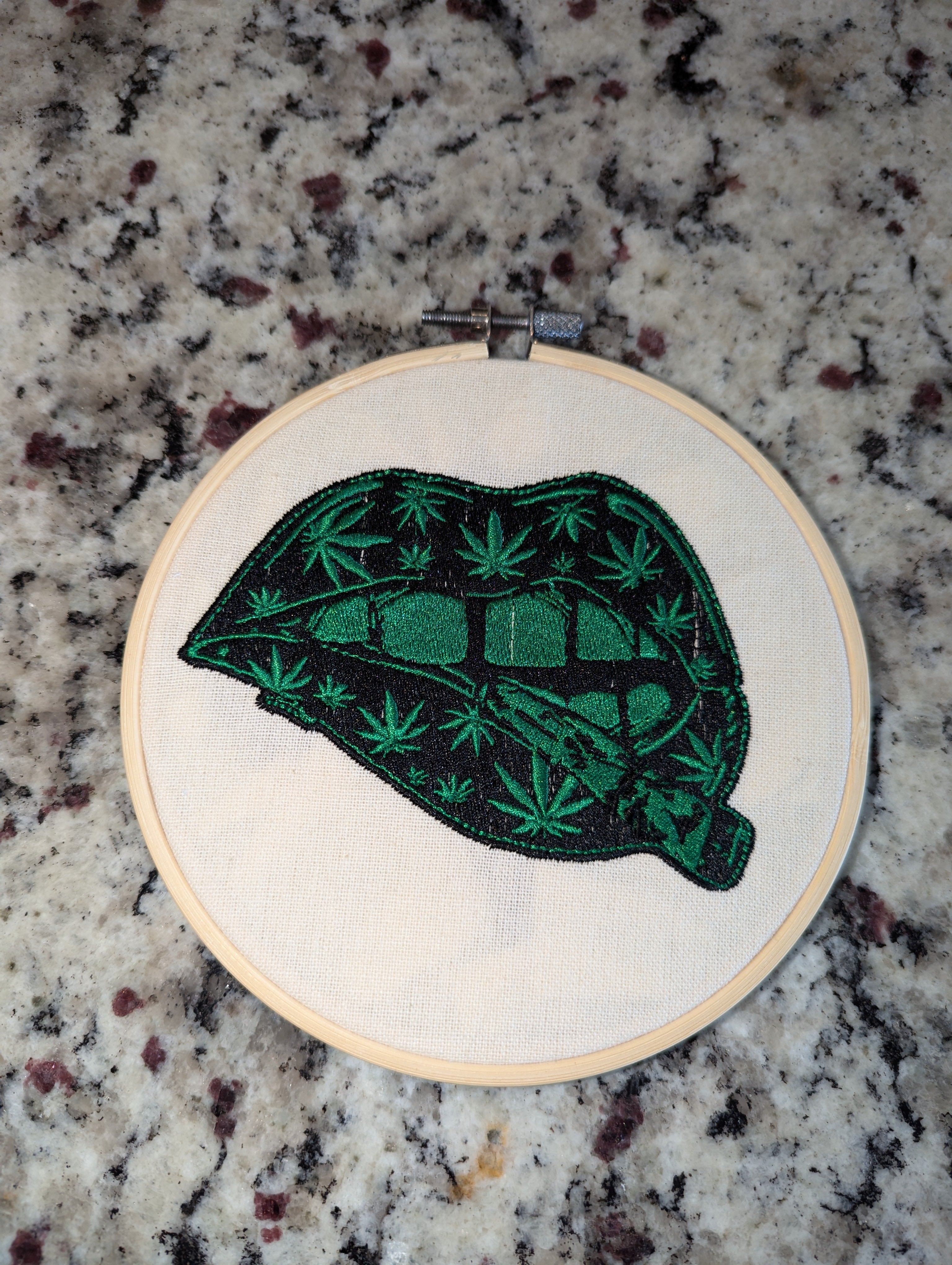 Cannabis Lips Embroidered Wall Hanger