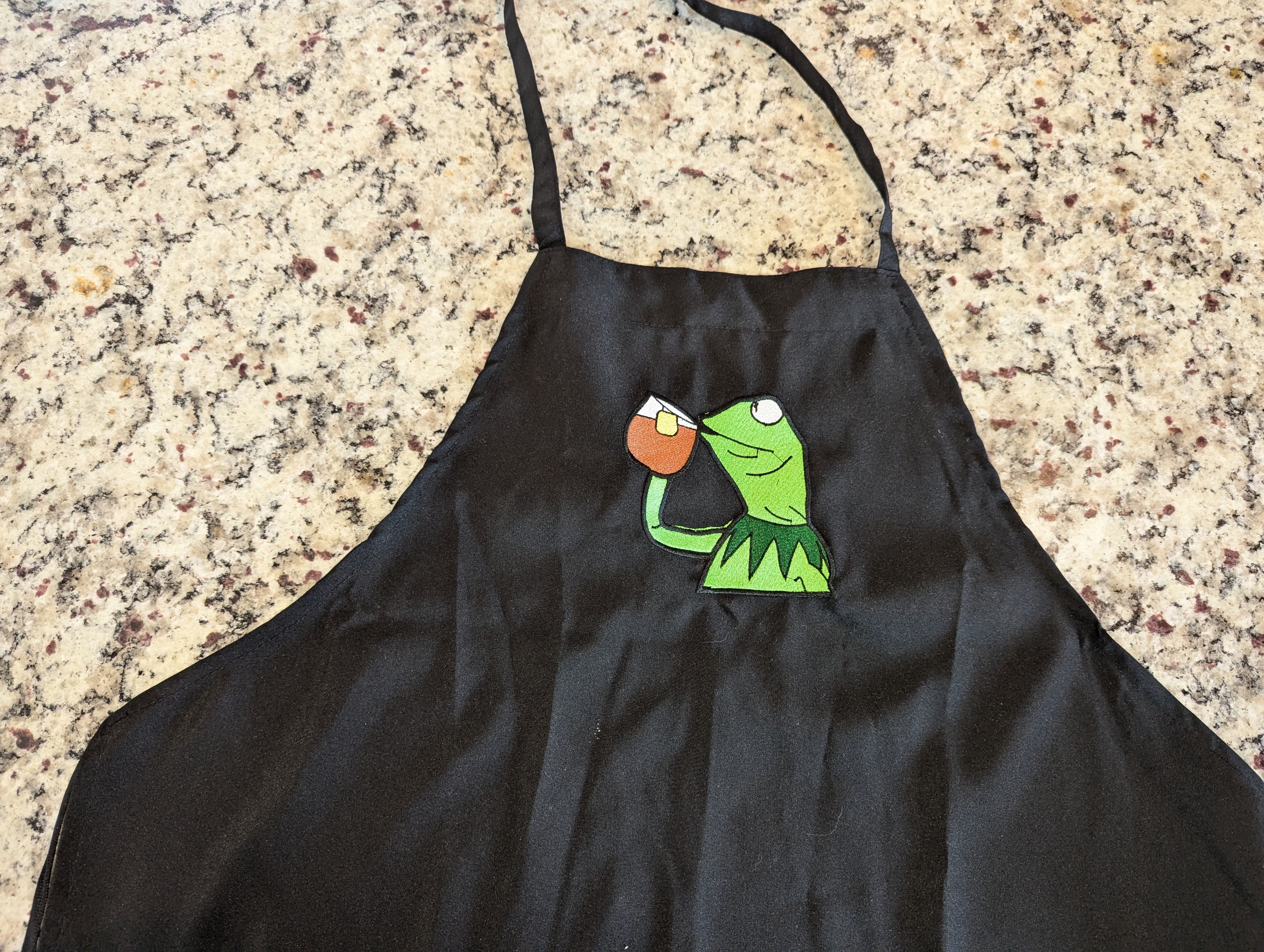 Kermit Tea Meme Embroidered Apron