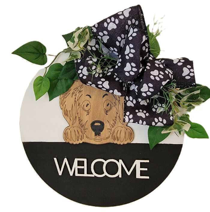 Welcome Door Hanger with a Puppy Dog