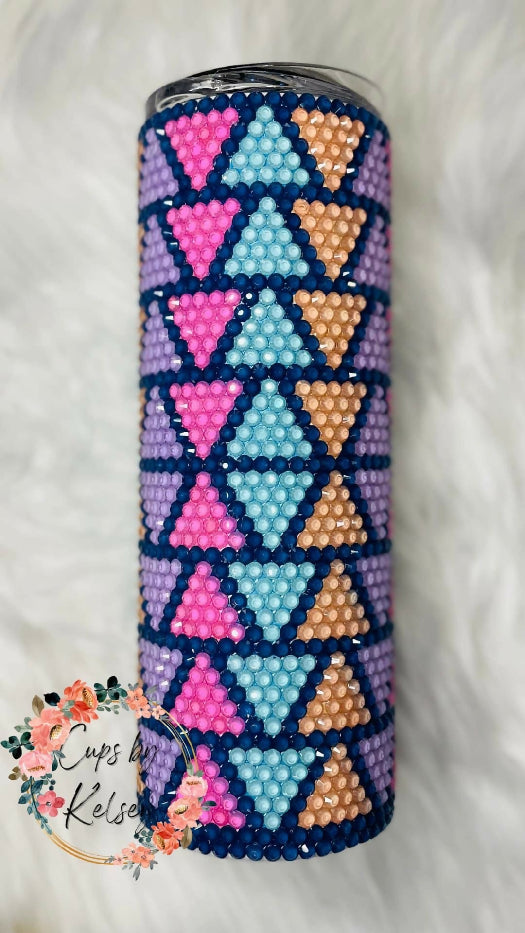 Rhinestone Tumbler, 20oz - Pastel Triangle Pattern