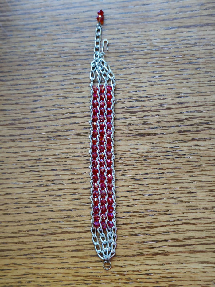 B #225 Aluminum 7-3/4 in. long, 7/8 in. wide(4 rows Chain) w/Red Crystal AB Glass 1-3/4in. Dangle