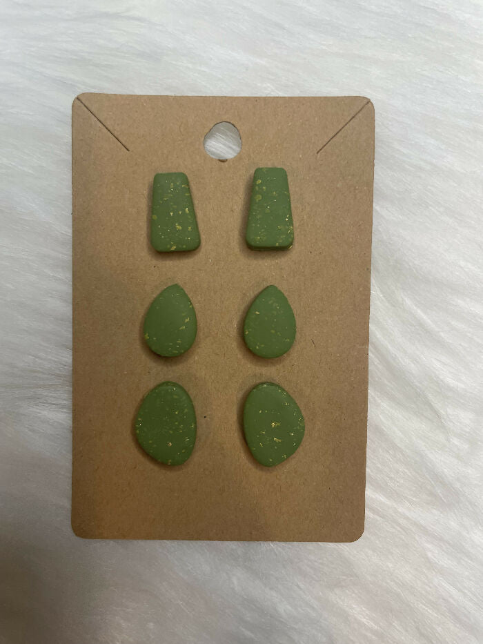 Olive Green Polymer Clay Earrings - 3pk