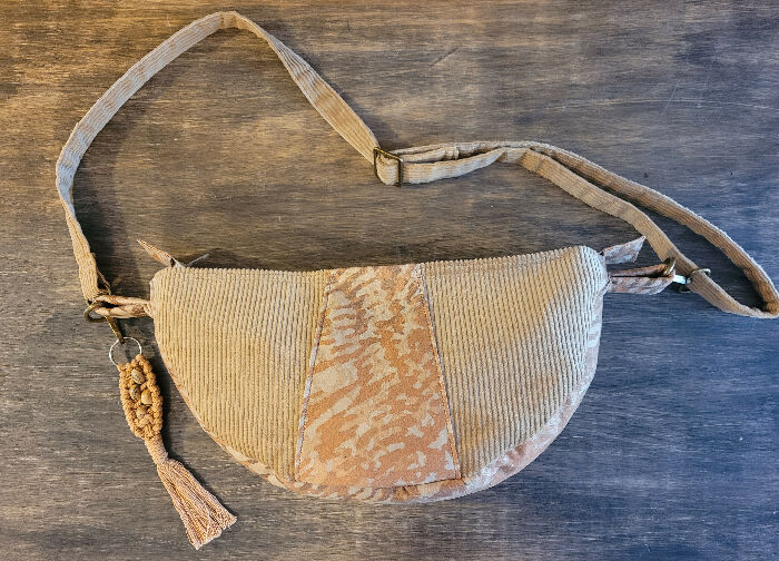 Tan Corduroy Half-Moon Boho Purse