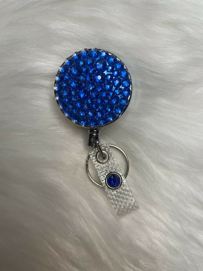 Rhinestone Badge Reel, Blue