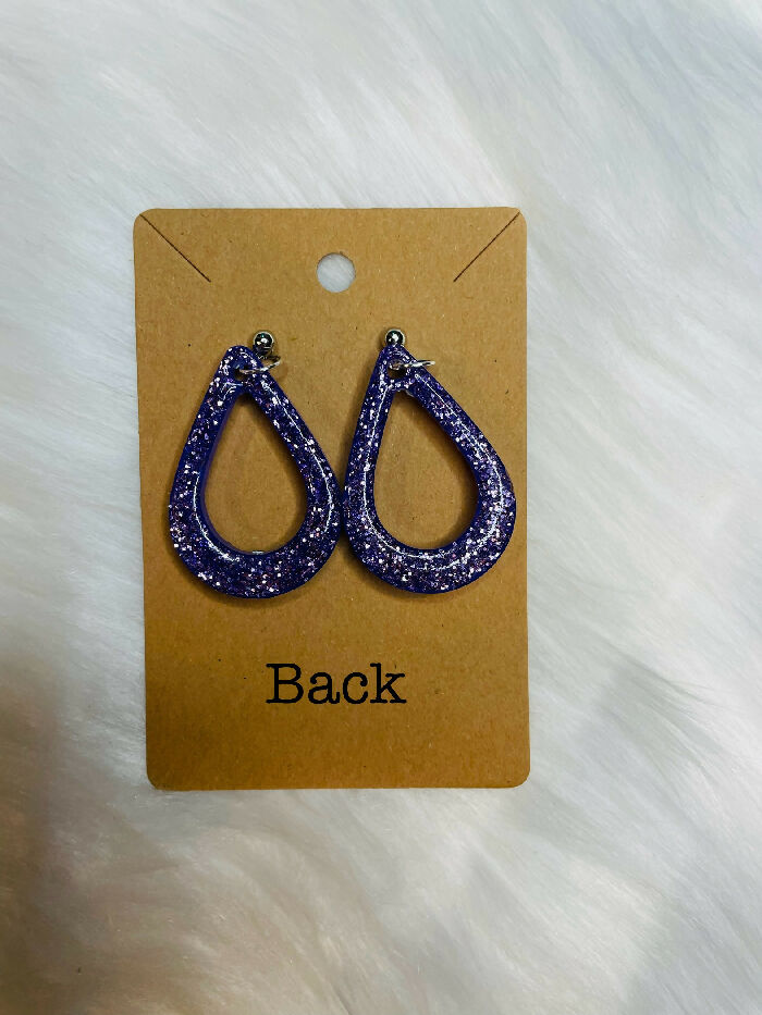 Purple Open Tear Drop Rhinestone Earrings