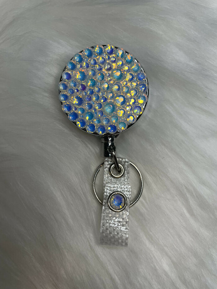 Rhinestone Badge Reel, White (Color Shift)