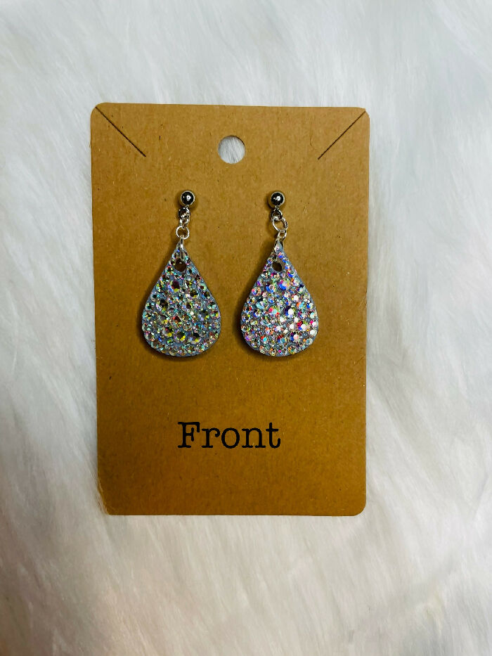 Silver Tear Drop Rhinestone Earrings