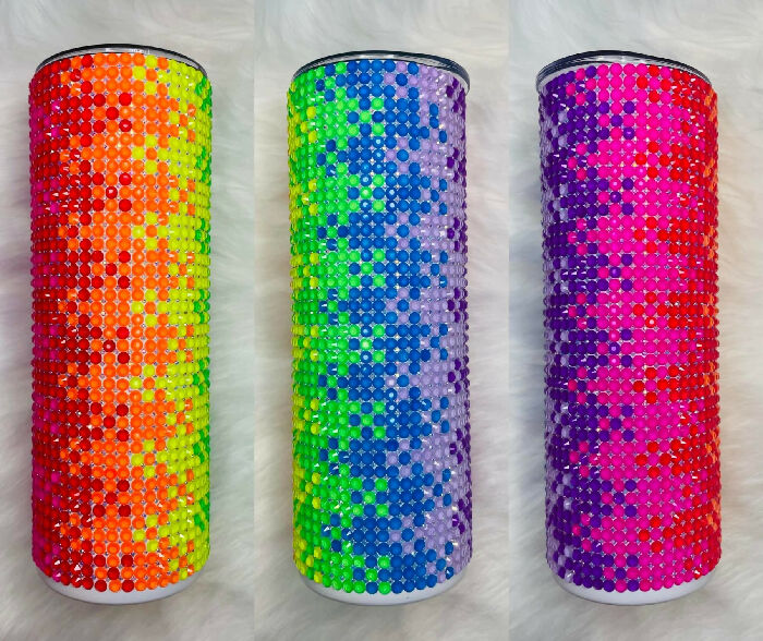 Neon Rhinestone Tumbler, 20oz - Grid Style