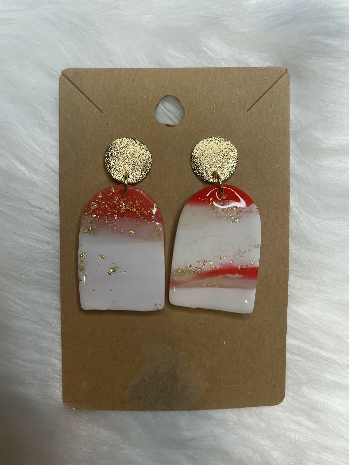 Red, White and Gold Polymer Clay Earrings