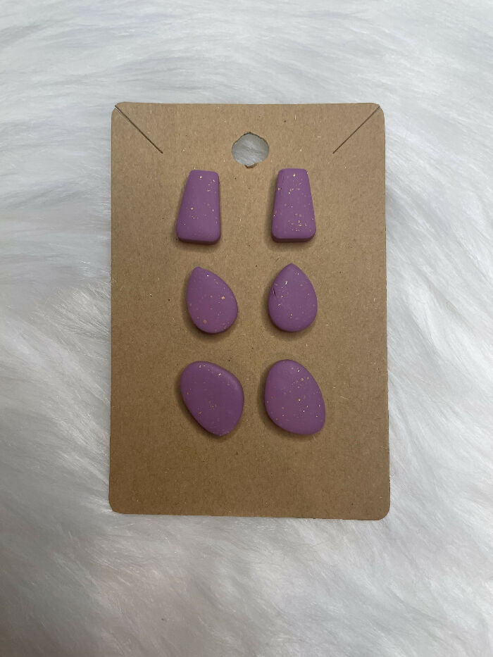 Purple Polymer Clay Earrings - 3pk