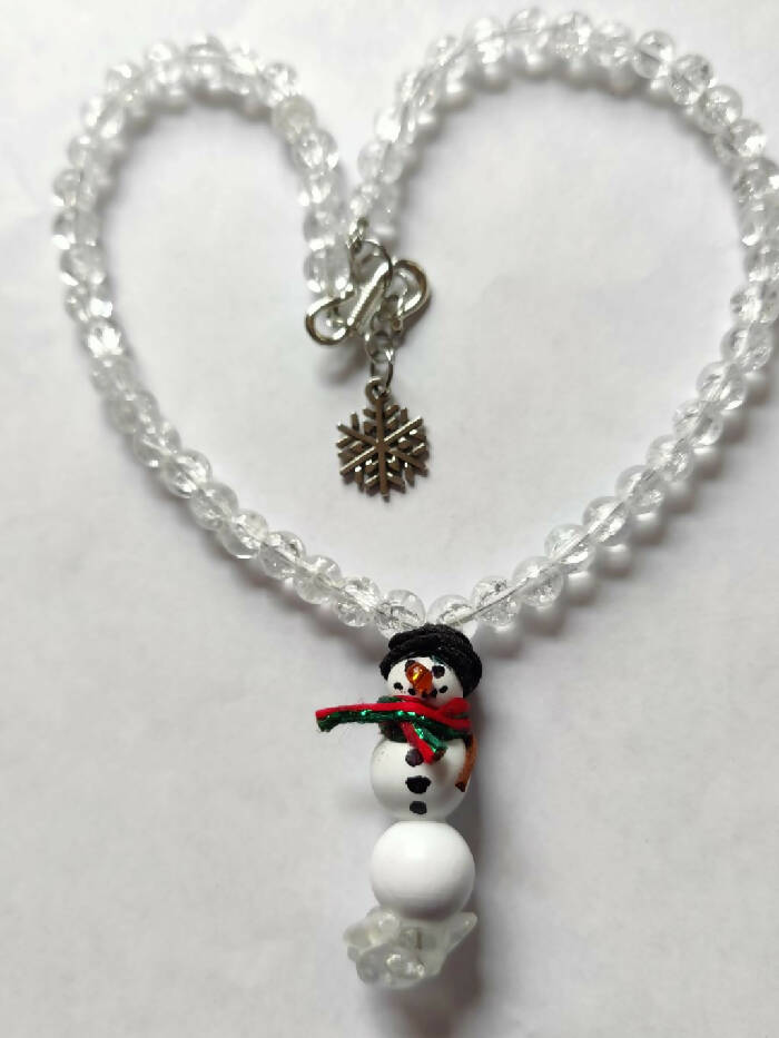 CHN #154 Snowman & Crackle Beads Clear, Size 17-1/2 to 18-1/2 inch Extended Chain