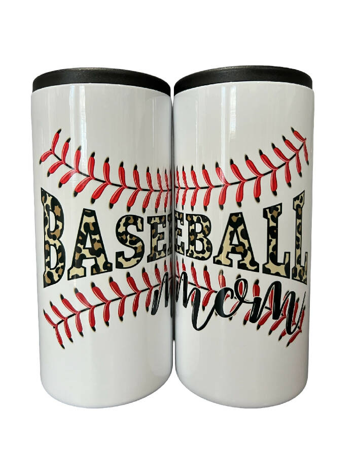 Baseball Mom 12 oz slim can koozie