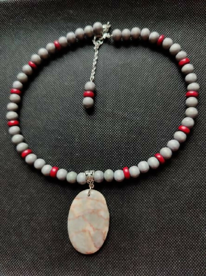 N#316 Chakra Stone Red Line Marble and Wood