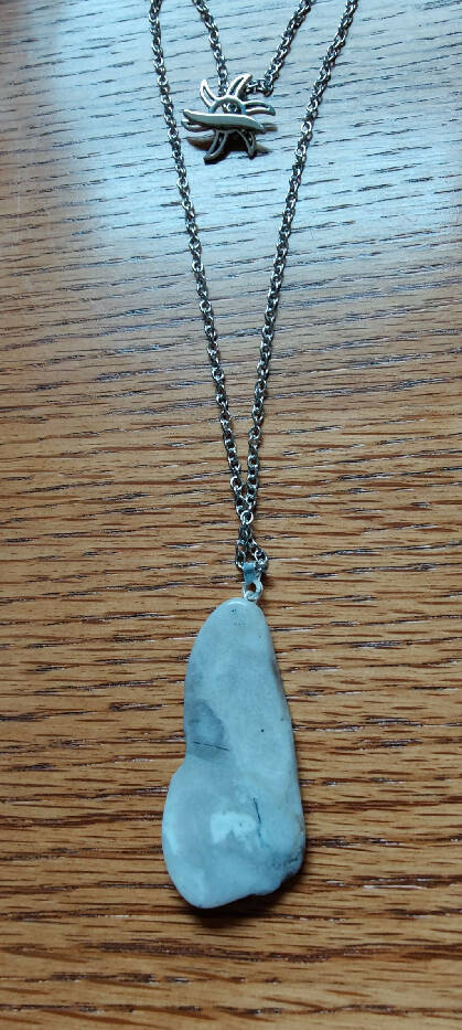 N#377 GREY PALM JASPER STONE, 17-1/2 in. Stainless Steel Chain CHAKRA