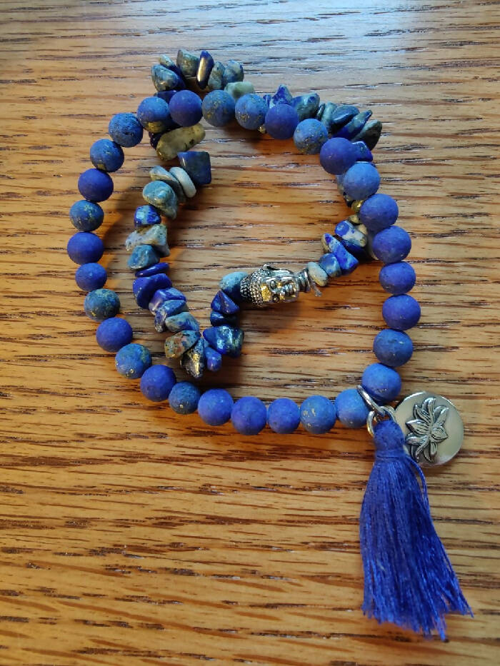 B #163 Natural, Chakra (1)Lapis Lazuli Navy Blue Beads (2) Chips