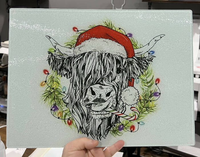 Christmas Highland cow cutting board