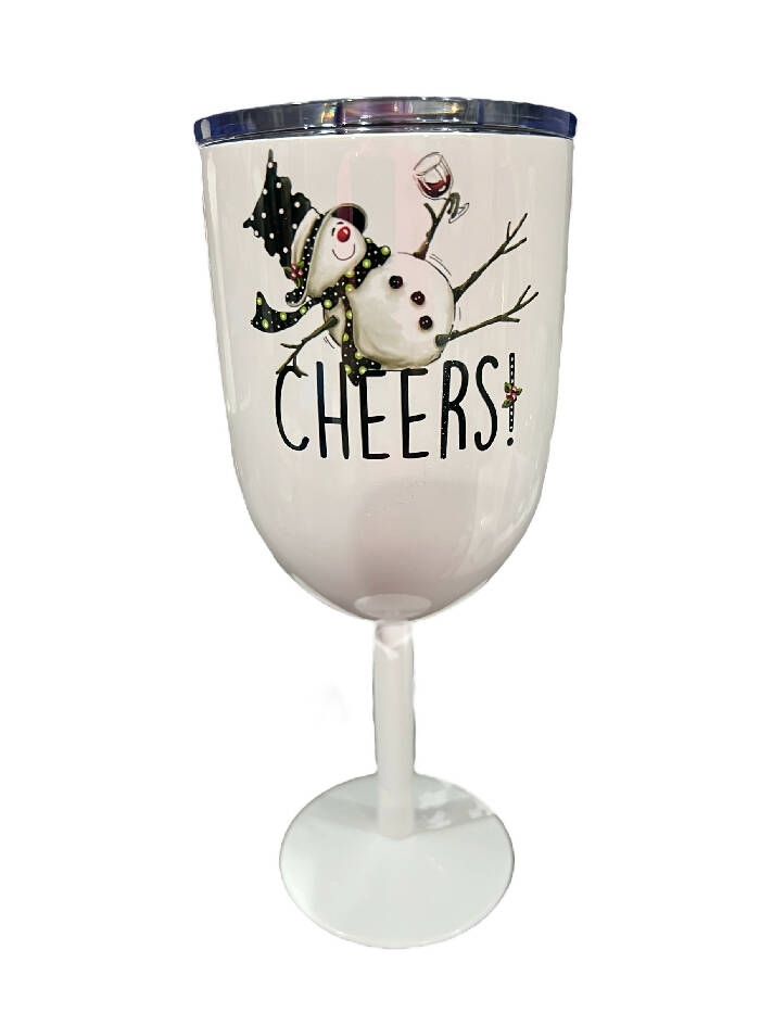 Cheers snowman wine Stemmed wine tumbler