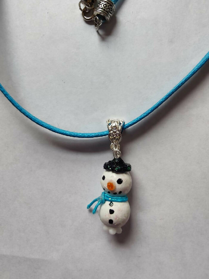 CHN #155 Sky Blue 22-1/2 inch. Waxed Cord 1/8 inch wide, Snowman with Sky Blue Scarf