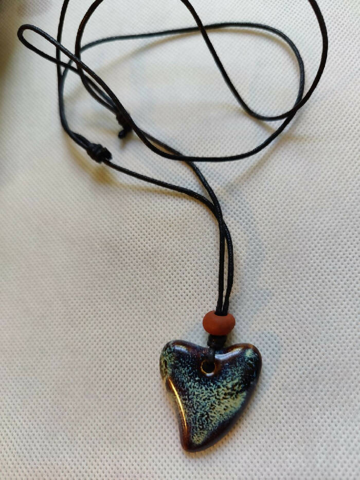 N #340 Adjustable, Black Cotton Wax Cord, Pendant: Porcelain HEART