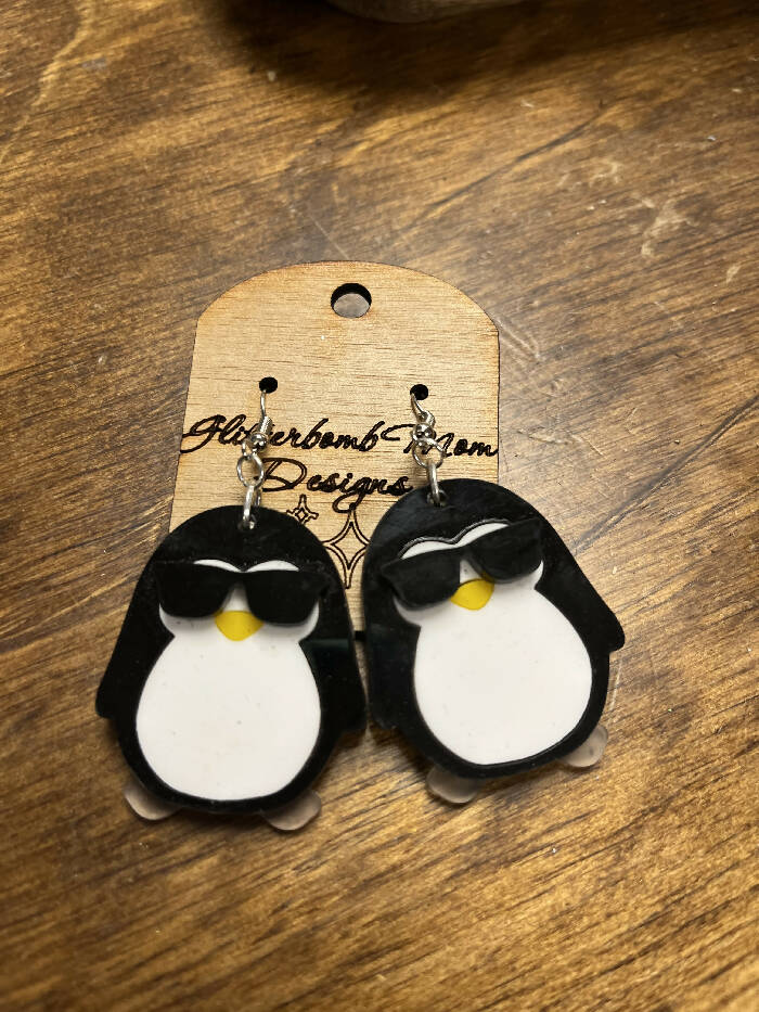 Too cool penguin acrylic earrings